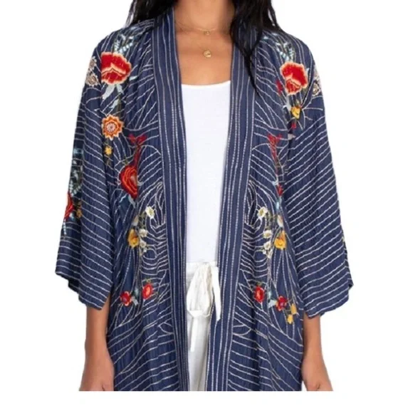 Johnny Was Blue Floral Kimono - Picture 3 of 9